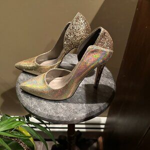 MICHAEL ANTONIO Gold Opalescent & Glitter Stilettos ~ Size 7.5